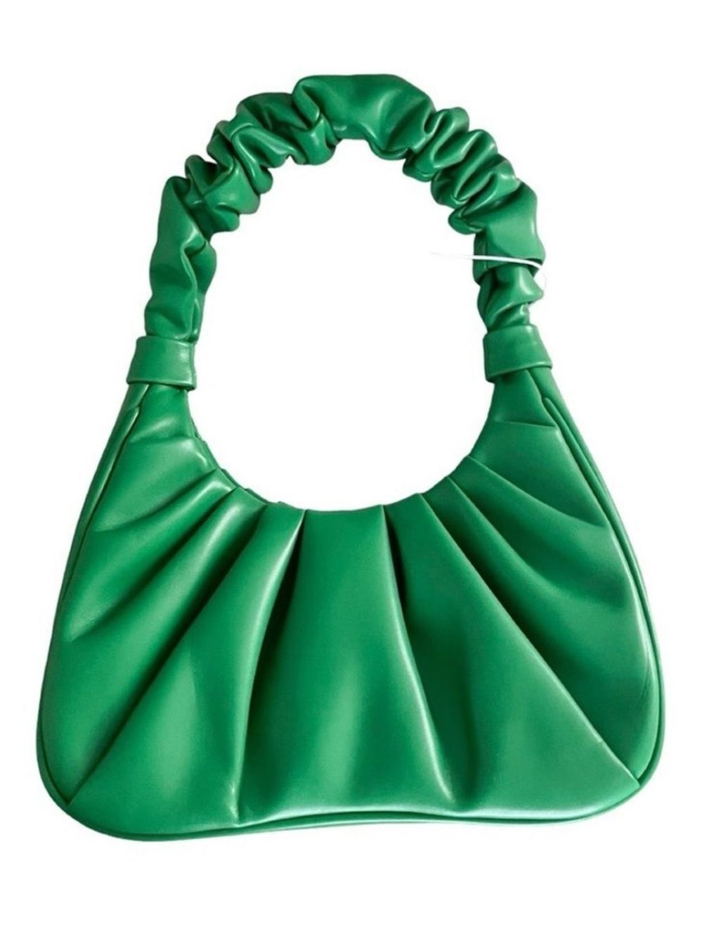 PLT Kelly Green Faux Leather Pleated Ruched Handle Mini Hobo Purse Bag
